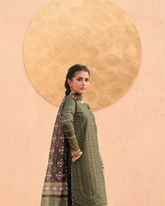 Olive Green MI - 08 | 3 PC LAWN | Mastani Vol 2 Luxury Lawn