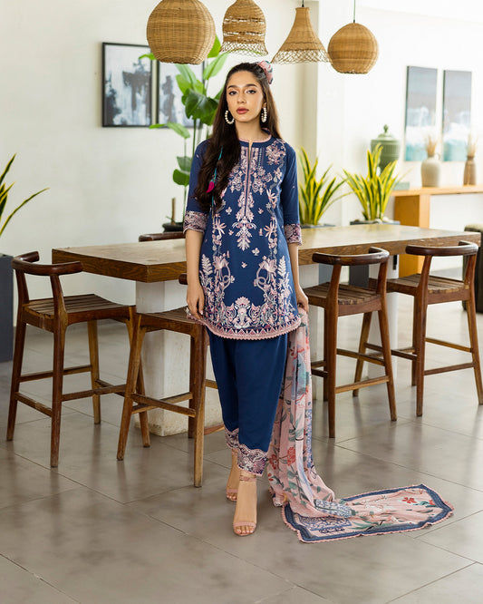 Zainab Chottani - Elisa 14 - Navy Blue 3 piece Printed Lawn | Tahra Lawn
