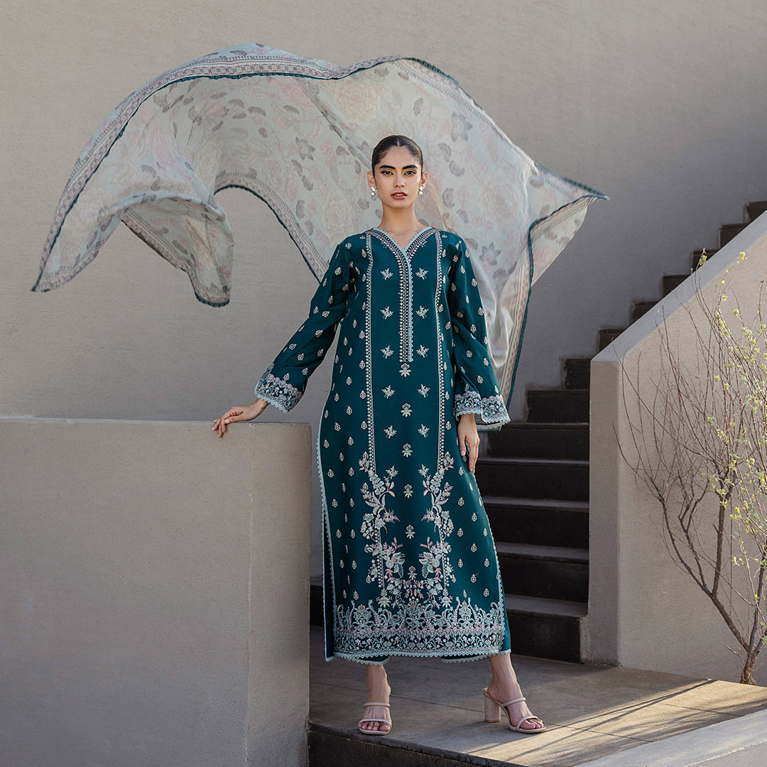 Zainab Chottani - Mina 08 - Teal 3 piece Printed Lawn | Tahra lawn