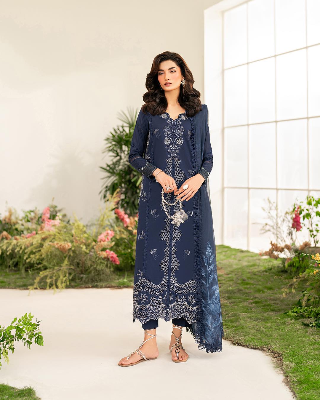 Deep Blue Embroidered Lawn | Iznik IFE-04 festive Edition