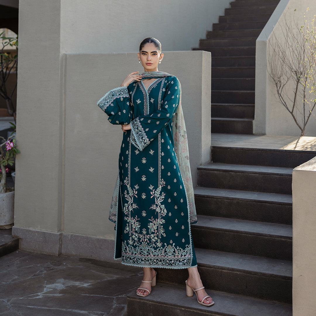 Zainab Chottani - Mina 08 - Teal 3 piece Printed Lawn | Tahra lawn