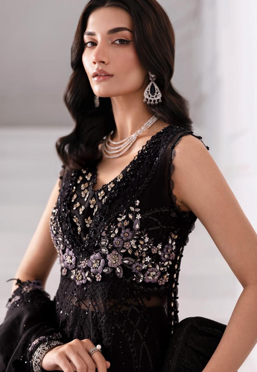 MARIA.B - Black Embroidered Organza | BD-3004