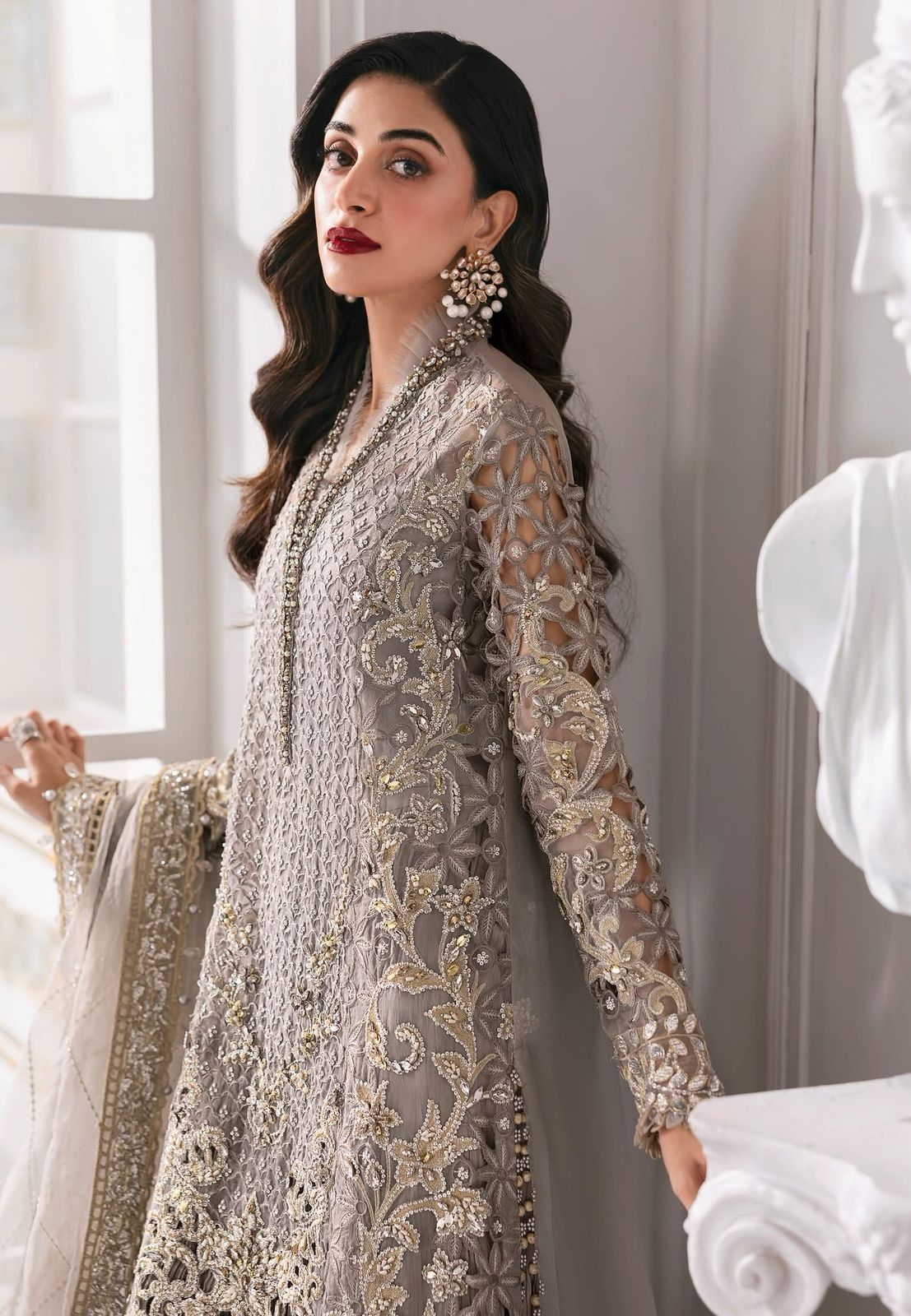 MARIA.B - Grey Embroidered Chiffon Center Panel | BD-3008
