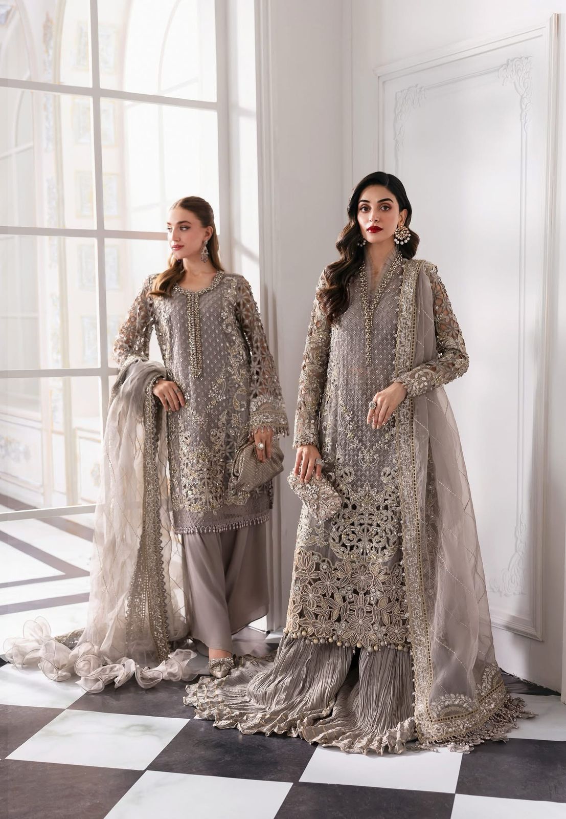 MARIA.B - Grey Embroidered Chiffon Center Panel | BD-3008