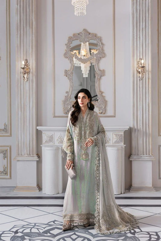 MARIA.B - Greenish Blue Embroidered Chiffon Center Panel | BD-3009