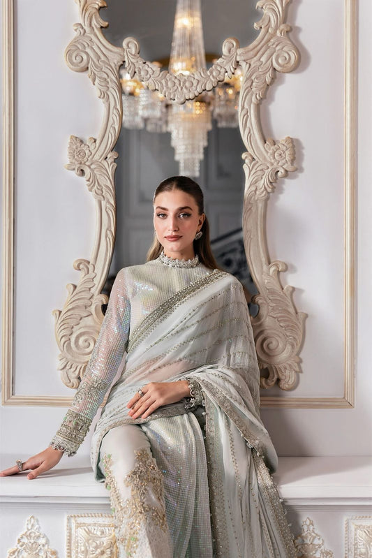 MARIA.B - Greenish Blue Embroidered Chiffon Center Panel | BD-3010