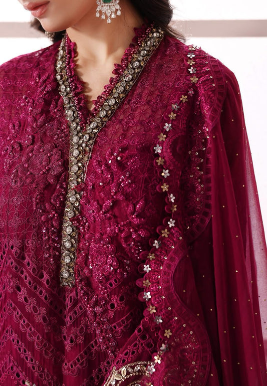 MARIA.B - Deep Red Embroidered Chiffon Center Panel | BD-3011