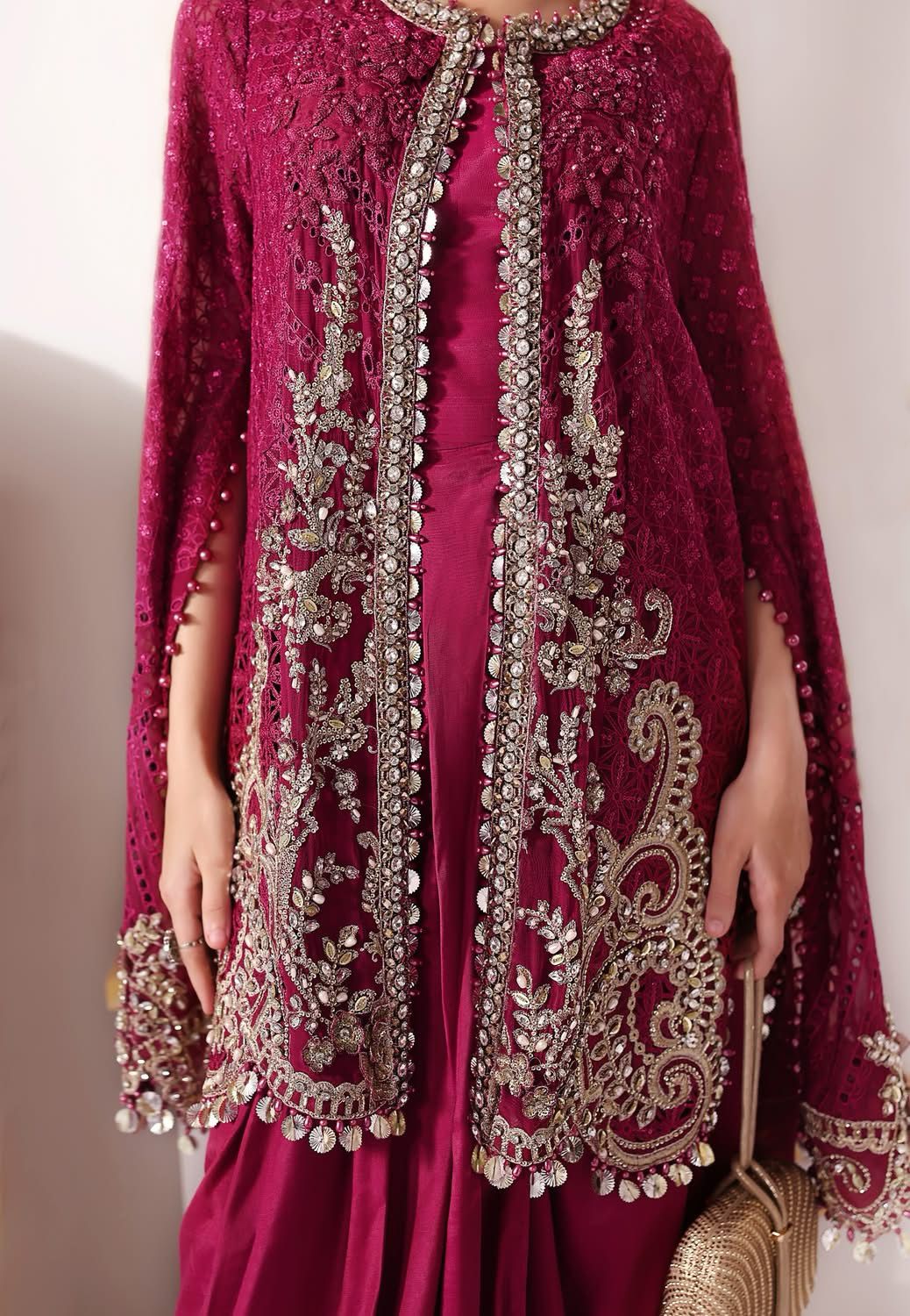 MARIA.B - Deep Red Embroidered Chiffon Center Panel | BD-3011