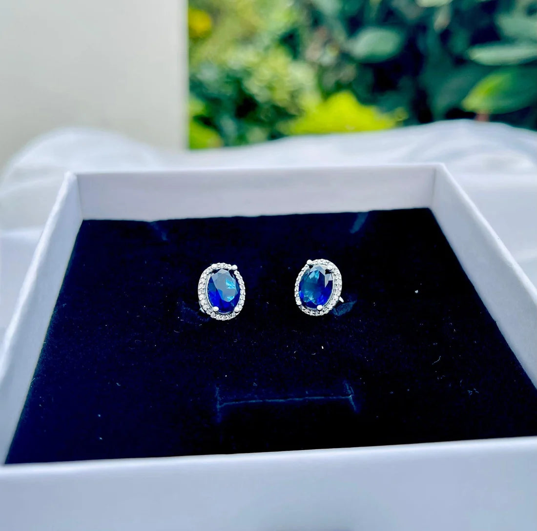 Sapphire Centerpiece Silver Earrings