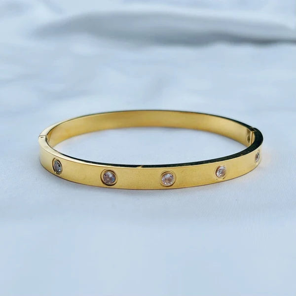 Radiant Elegance: Cubic Zirconia Stones Stainless Steel Bangle