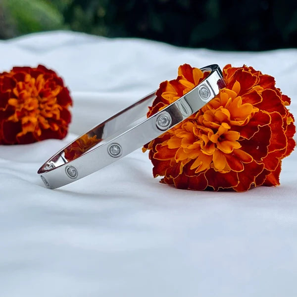Radiant Elegance: Cubic Zirconia Stones Stainless Steel Bangle