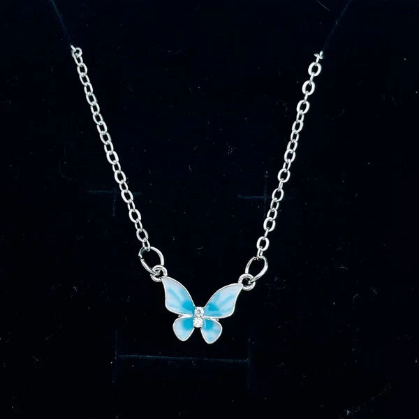 Luxury Blue Enamel Butterfly Necklace