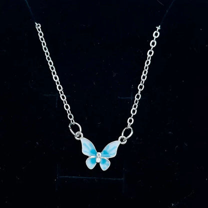 Luxury Blue Enamel Butterfly Necklace