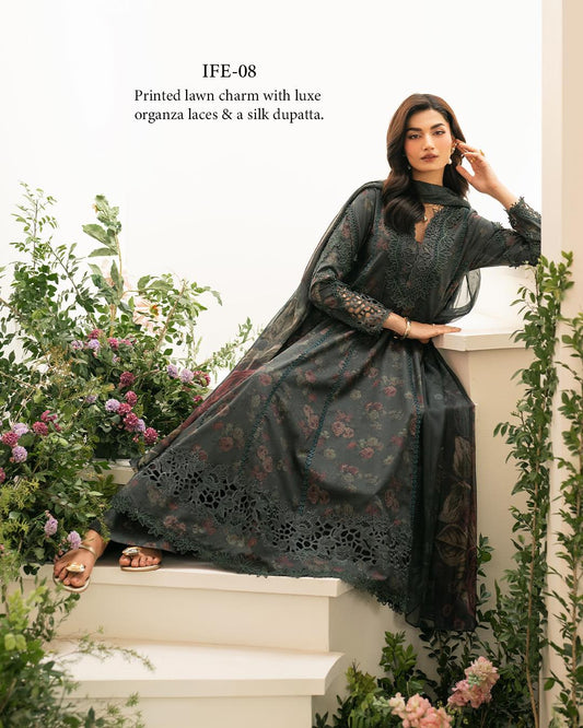 Charcoal Grey Embroidered Lawn | Iznik IFE-08 Festive Edition