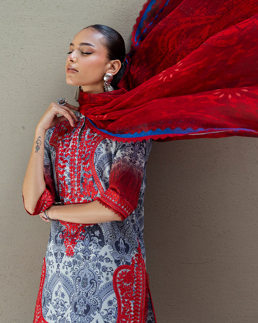 Zainab Chottani - Syra 16 - Blue & Red 3 piece Piece lawn | Tahra Edition