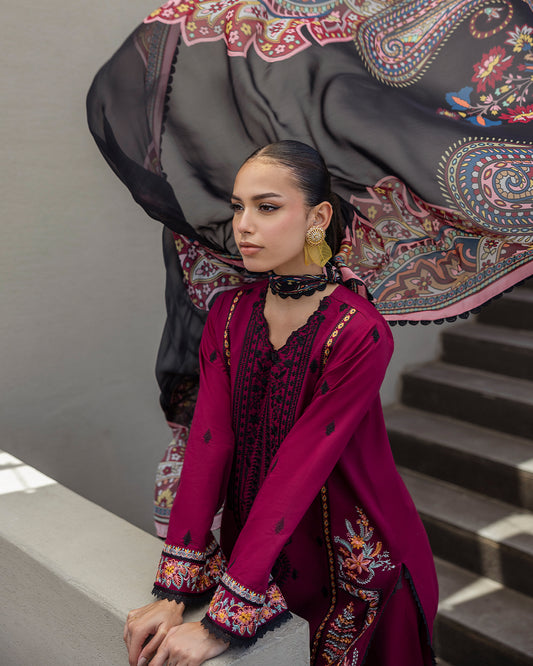 Zainab Chottani - Mahay 12 - Deep Maroon 3piece Printed Lawn | Tahra lawn