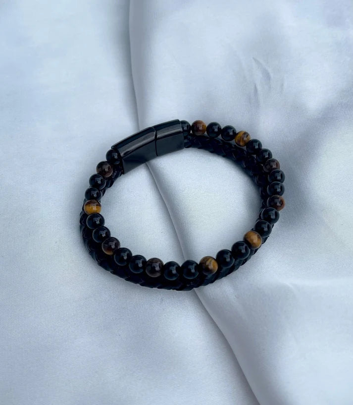 Tiger Eye Gemstone Leather Bracelet