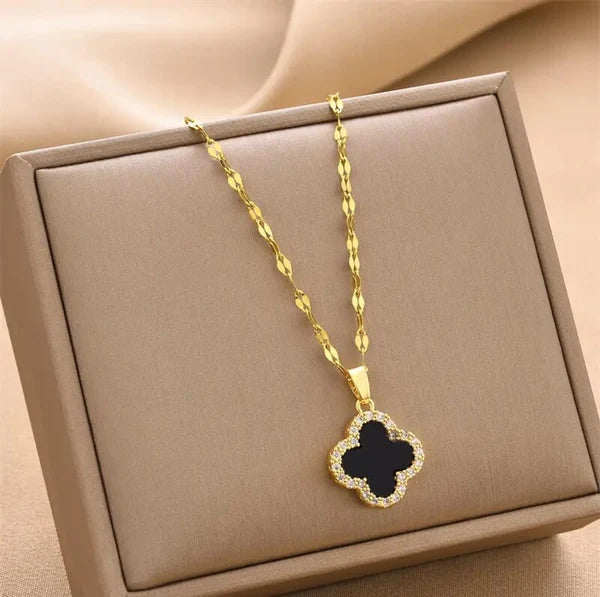 Charm of Fortune Dual-Sided Gold Clover Necklace