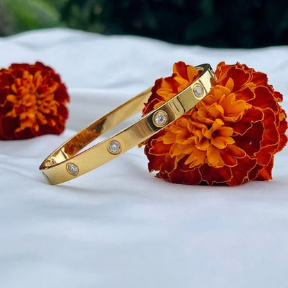 Radiant Elegance: Cubic Zirconia Stones Stainless Steel Bangle