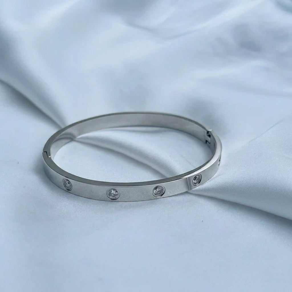Radiant Elegance: Cubic Zirconia Stones Stainless Steel Bangle