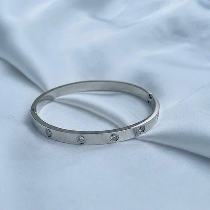 Radiant Elegance: Cubic Zirconia Stones Stainless Steel Bangle