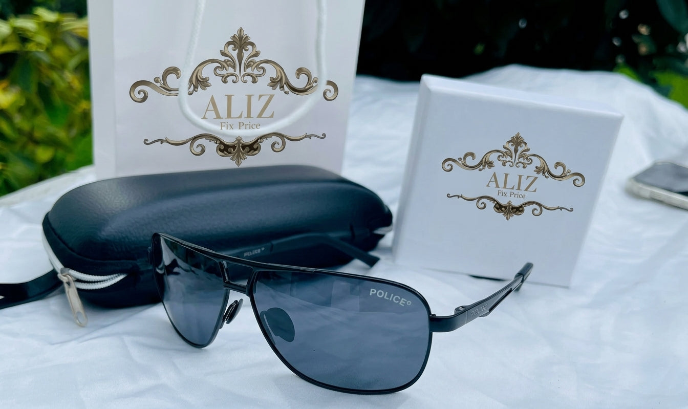Italian Crafted Elegance: Police Black & Deep Blue Sunglasses