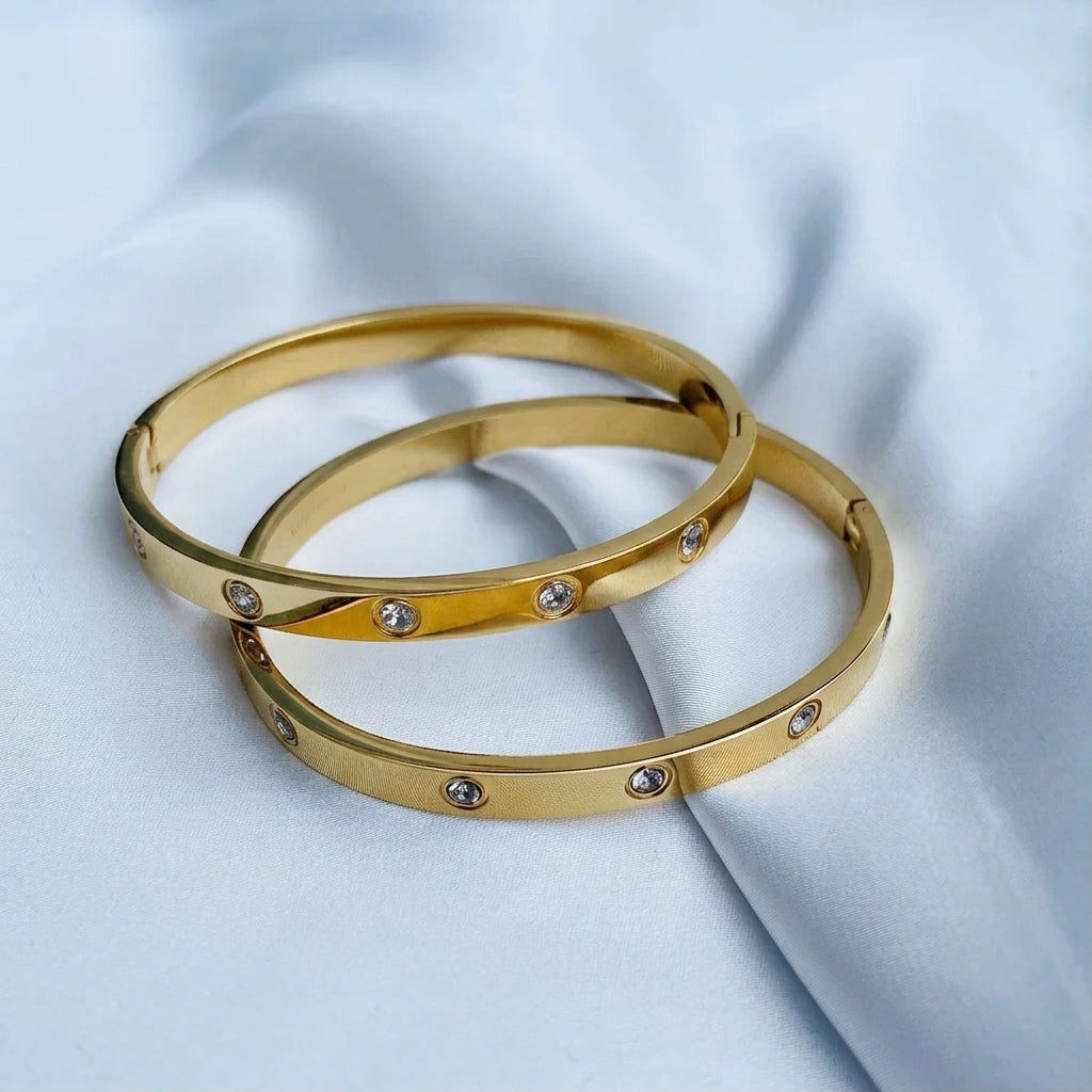 Radiant Elegance: Cubic Zirconia Stones Stainless Steel Bangle