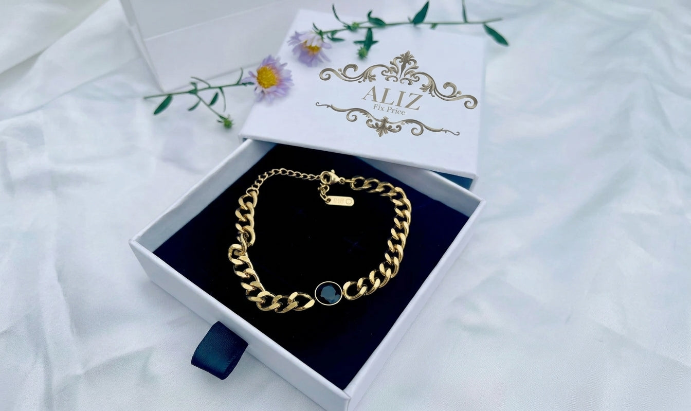 Golden Onyx Charm Bracelet 18k Gold Plated