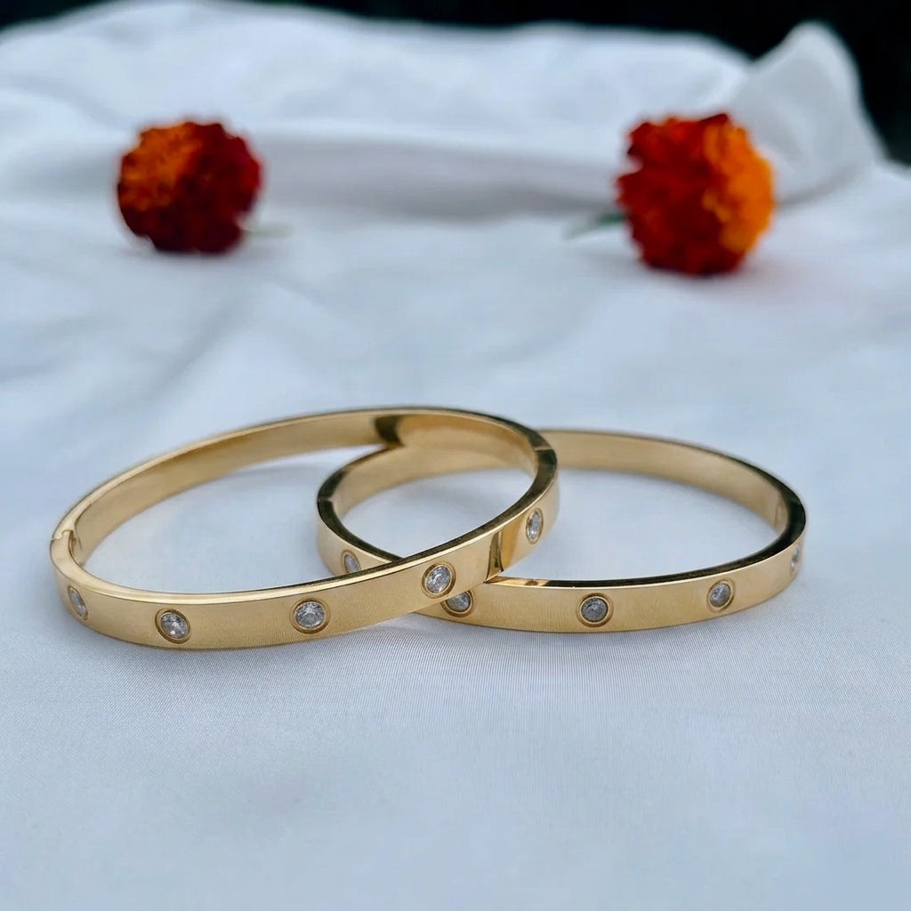 Radiant Elegance: Cubic Zirconia Stones Stainless Steel Bangle