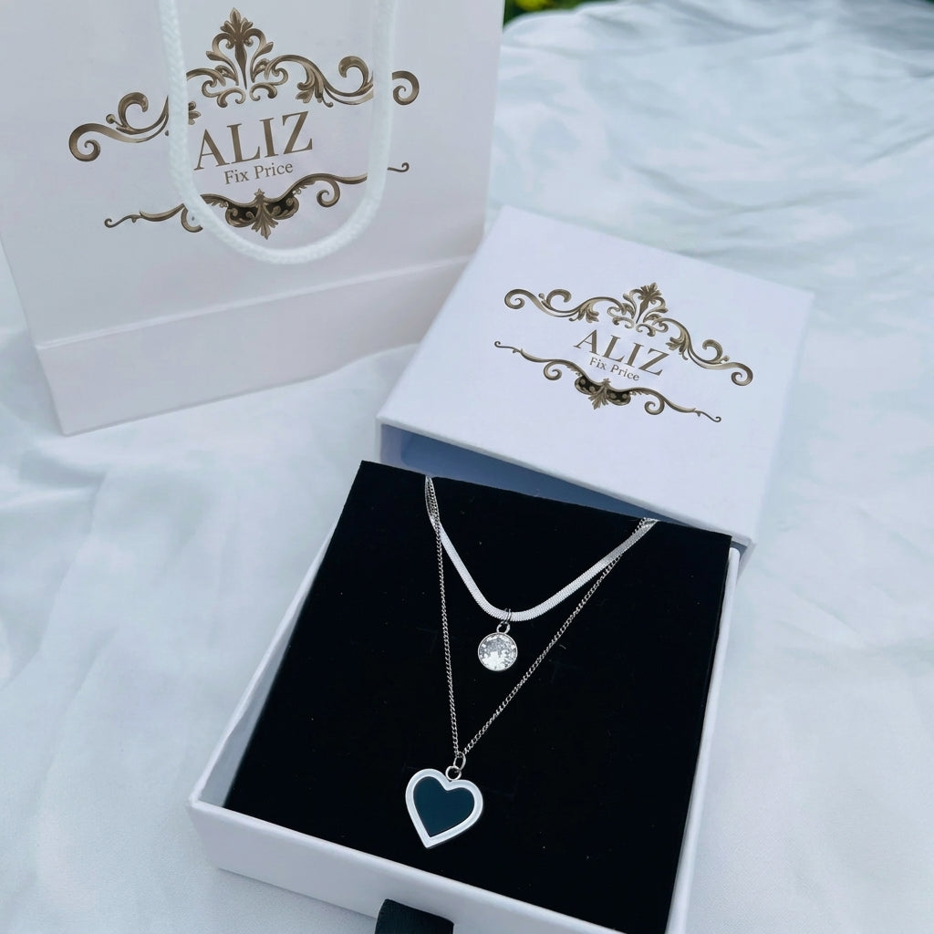 Luxury Black Heart Pendant & Crystal Choker Set