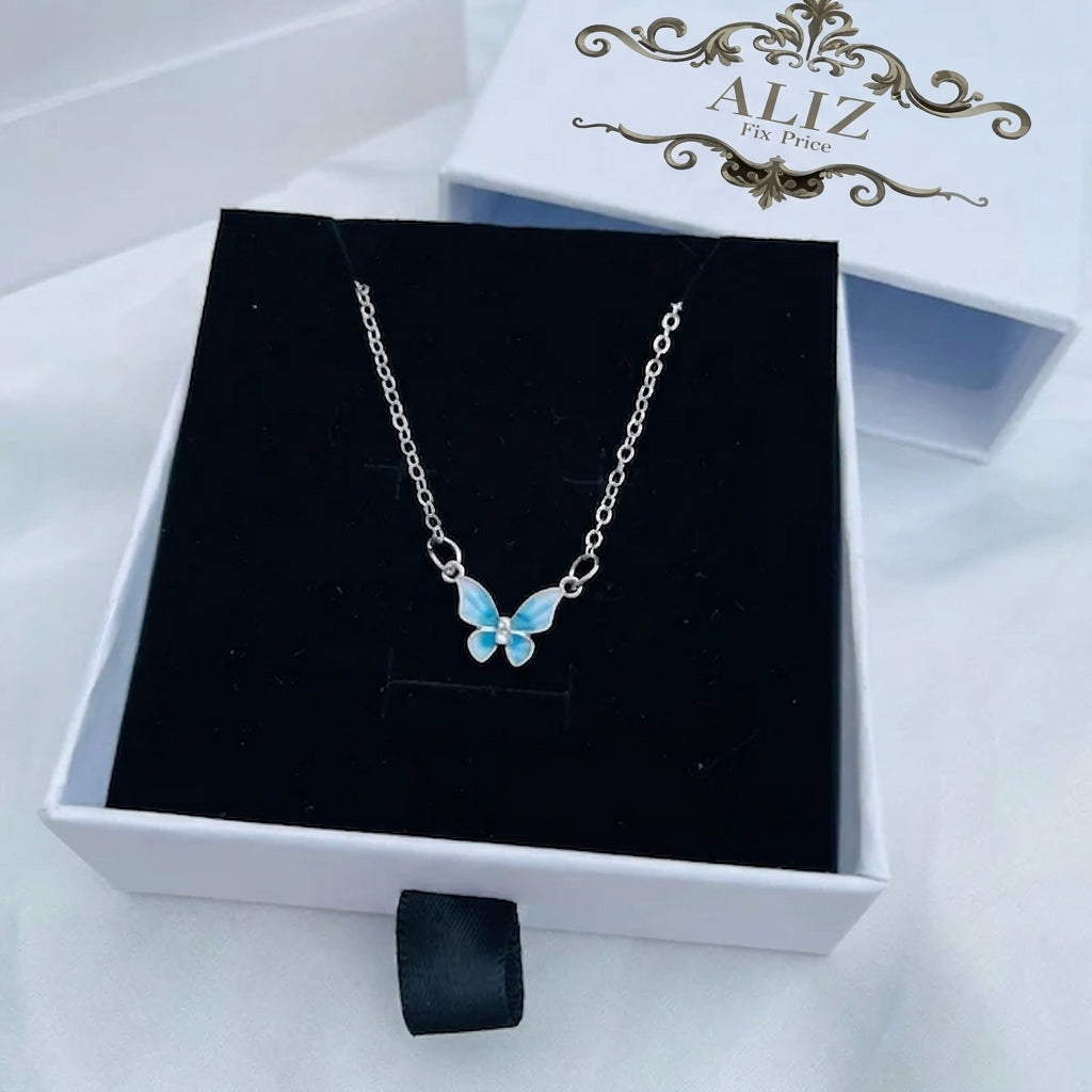 Luxury Blue Enamel Butterfly Necklace
