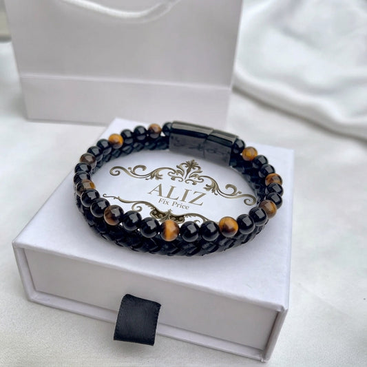 Tiger Eye Gemstone Leather Bracelet