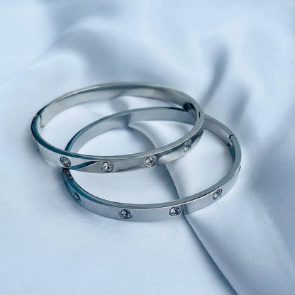 Radiant Elegance: Cubic Zirconia Stones Stainless Steel Bangle