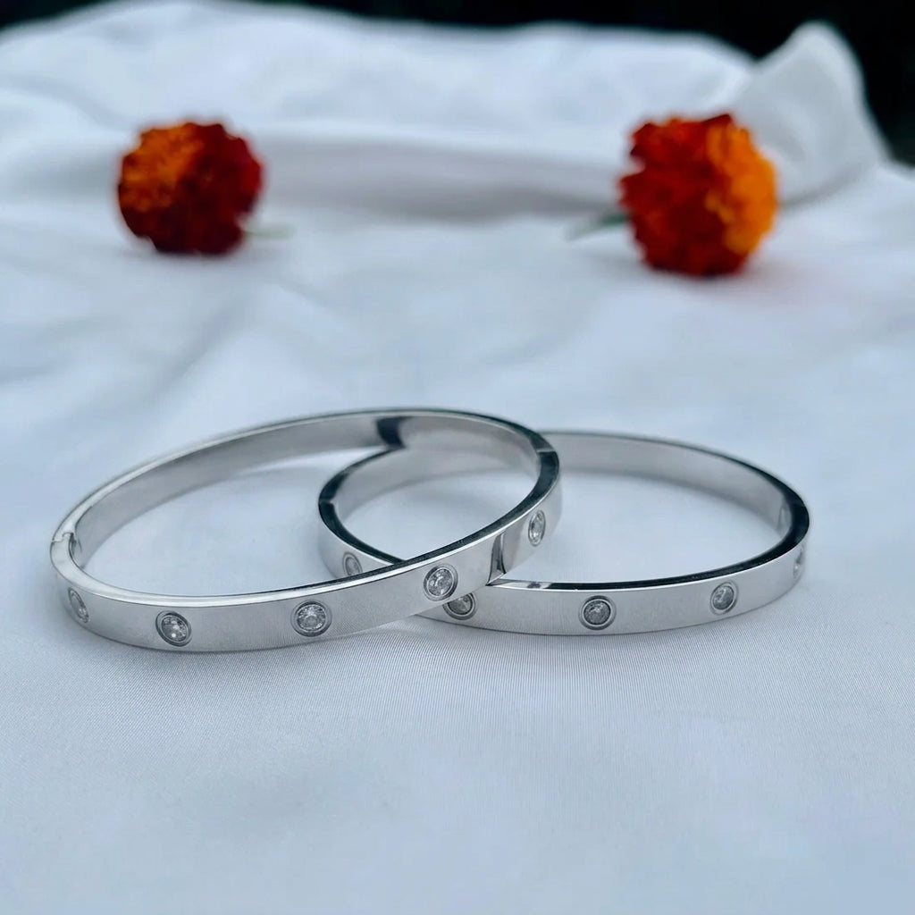 Radiant Elegance: Cubic Zirconia Stones Stainless Steel Bangle