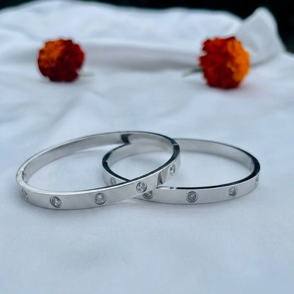 Radiant Elegance: Cubic Zirconia Stones Stainless Steel Bangle