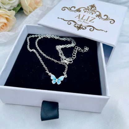 Luxury Blue Enamel Butterfly Necklace