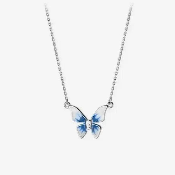 Luxury Blue Enamel Butterfly Necklace