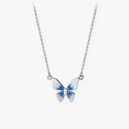 Luxury Blue Enamel Butterfly Necklace