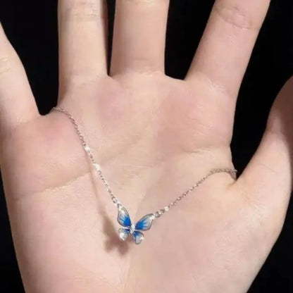 Luxury Blue Enamel Butterfly Necklace