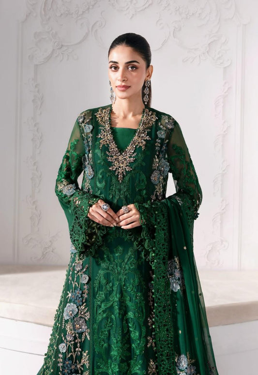 MARIA.B - Green Embroidered Chiffon Center Panel With Diamantes | BD-3008