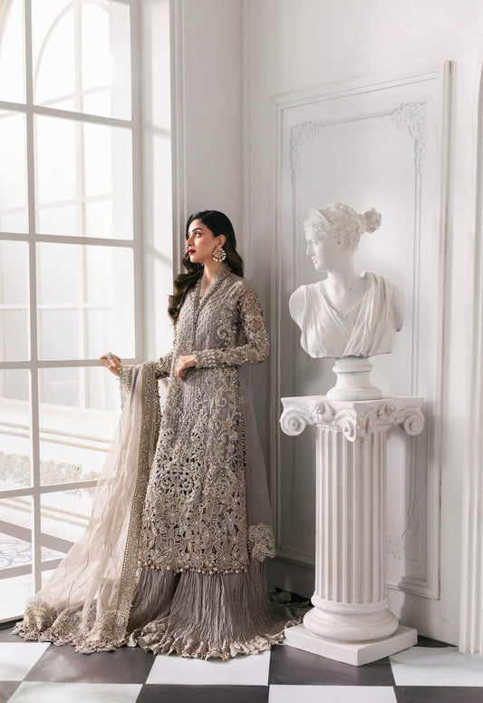 MARIA.B - Grey Embroidered Chiffon Center Panel | BD-3008