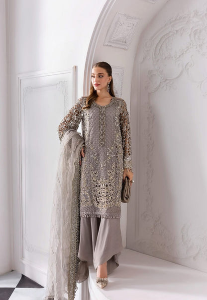 MARIA.B - Grey Embroidered Chiffon Center Panel | BD-3008
