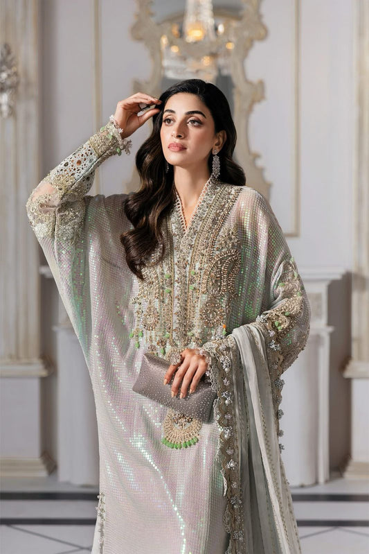 MARIA.B - Greenish Blue Embroidered Chiffon Center Panel | BD-3009