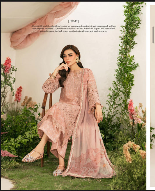 Peach Embroidered Lawn | Iznik IFE-12 Festive Edition