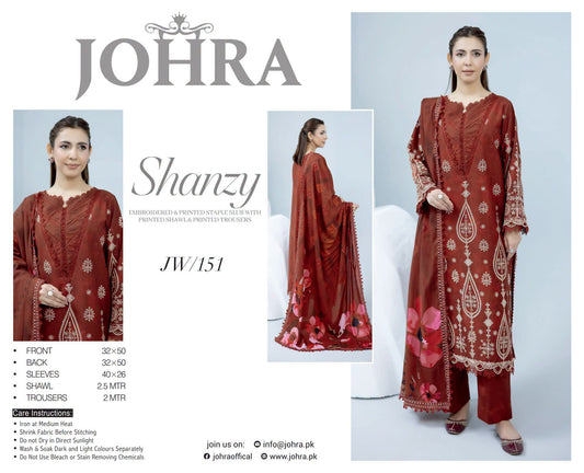 Johra Shanzay Embroidered 3 piece suit
