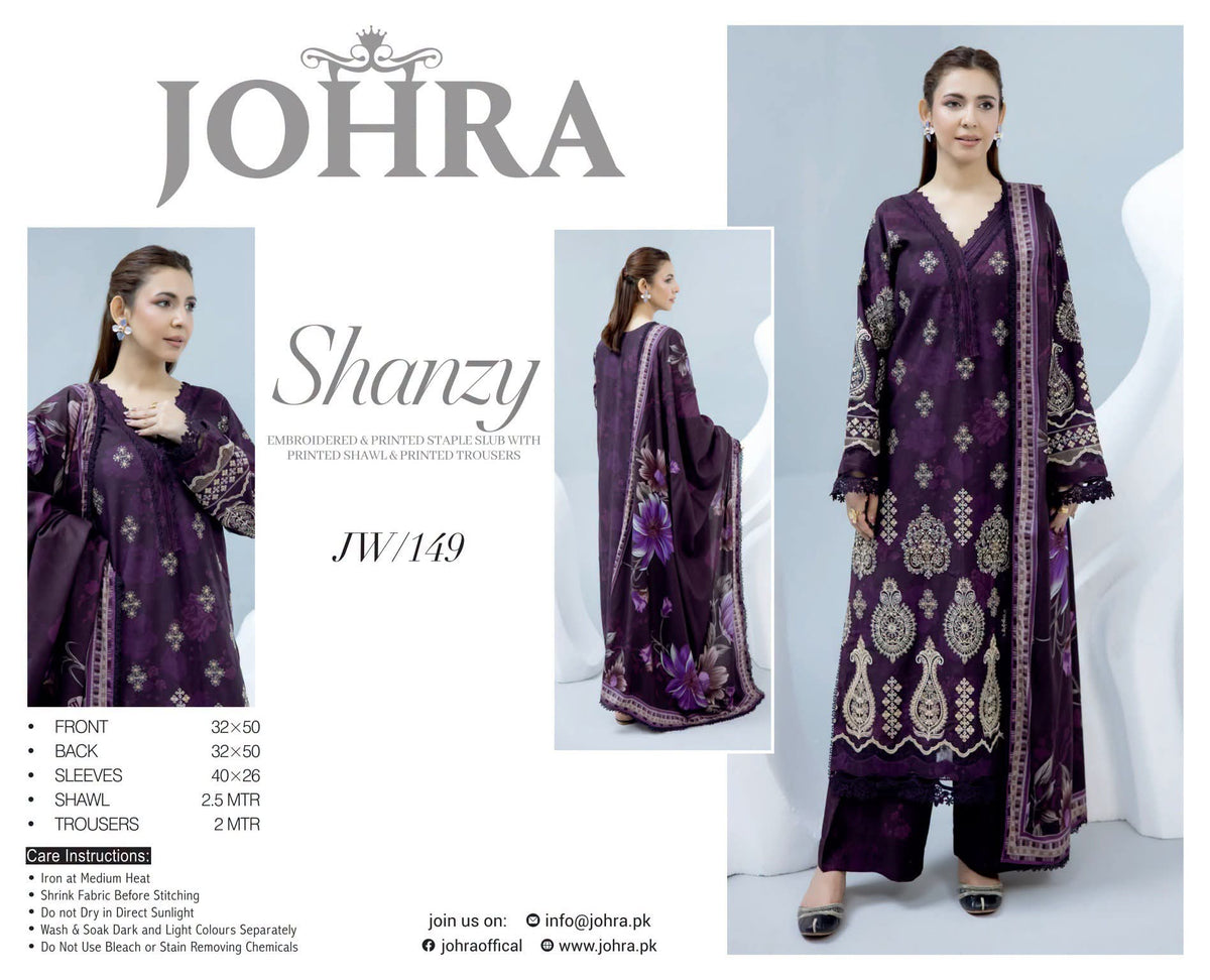 Johra Shanzay Embroidered 3 piece suit